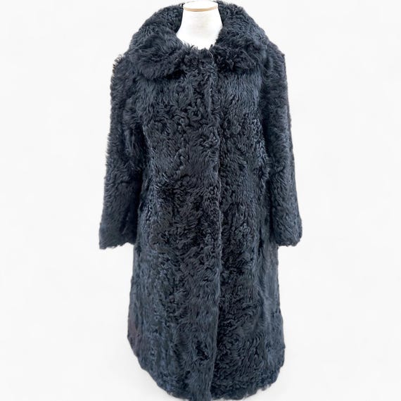 Black Fur Coat. Long Winter Coat. Swakara Karakul Fur Jacket