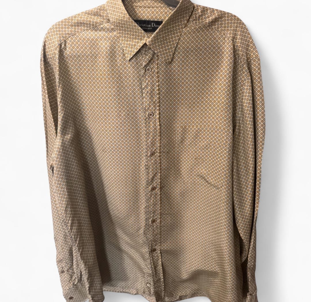 Christian Dior シルクシャツ 45/46 XL Christian Dior 100% Silk Vintage Shirt | 90's Designer Blouse Gold