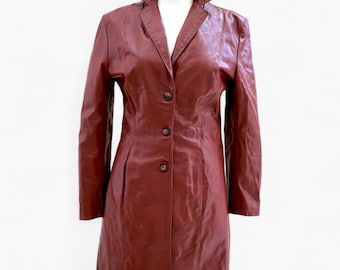 Red Leather Coat. Vintage Leather Jacket. Long Leather