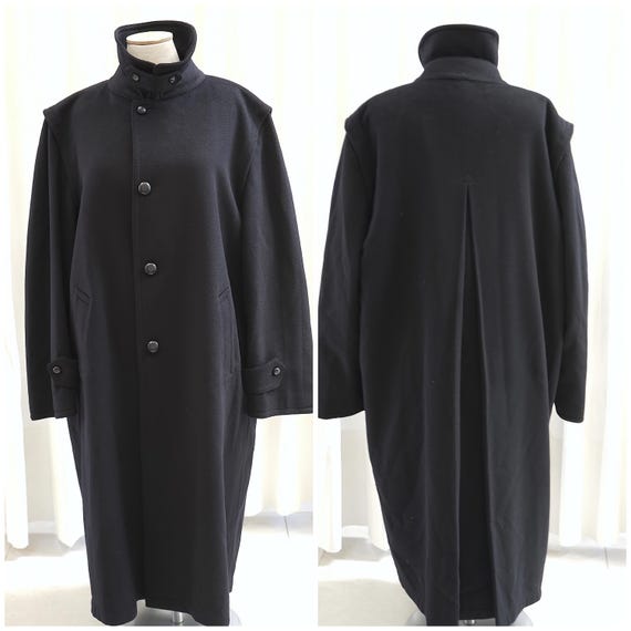 Long Wool Coat Women, Navy Wool Trench Coat, Single Breasted 