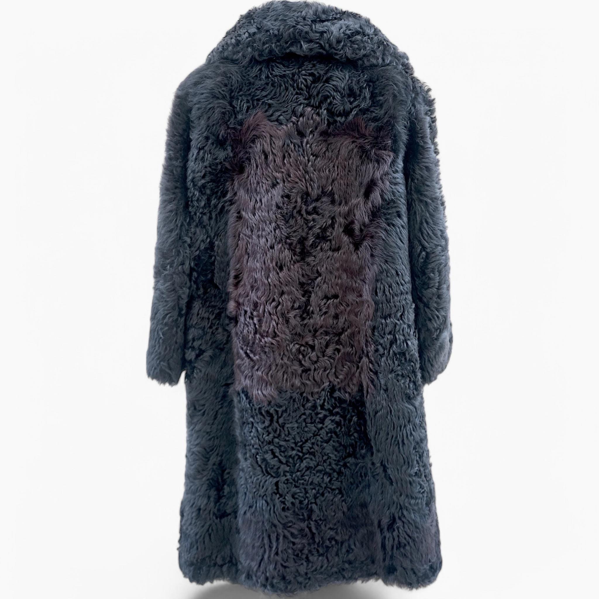 Black Fur Coat. Long Winter Coat. Swakara Karakul Fur Jacket