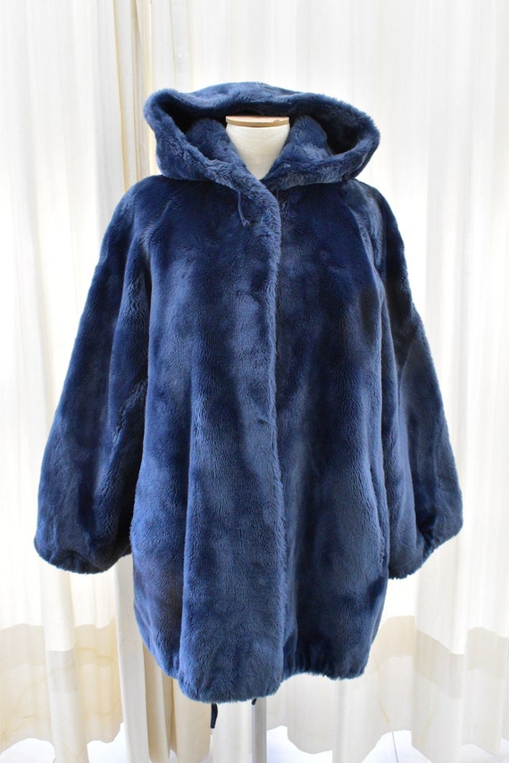 Navy blue cheap faux fur coat
