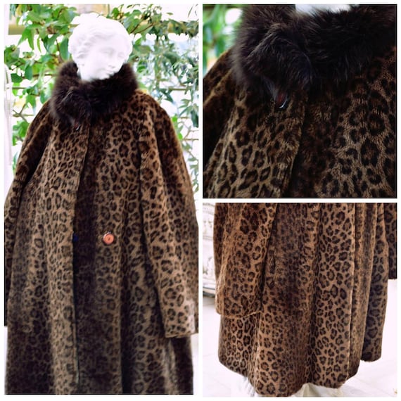 Woman faux fur coat. Animal print fur. Woman leopa