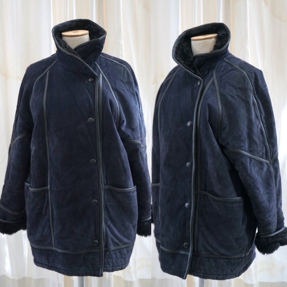 Blue Sheepskin Vintage Coat, Pigskin Leather Shear