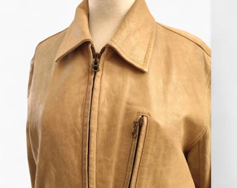 Vintage TIMBERLAND Beige Leather Jacket, 90's Genuine Leather Zip