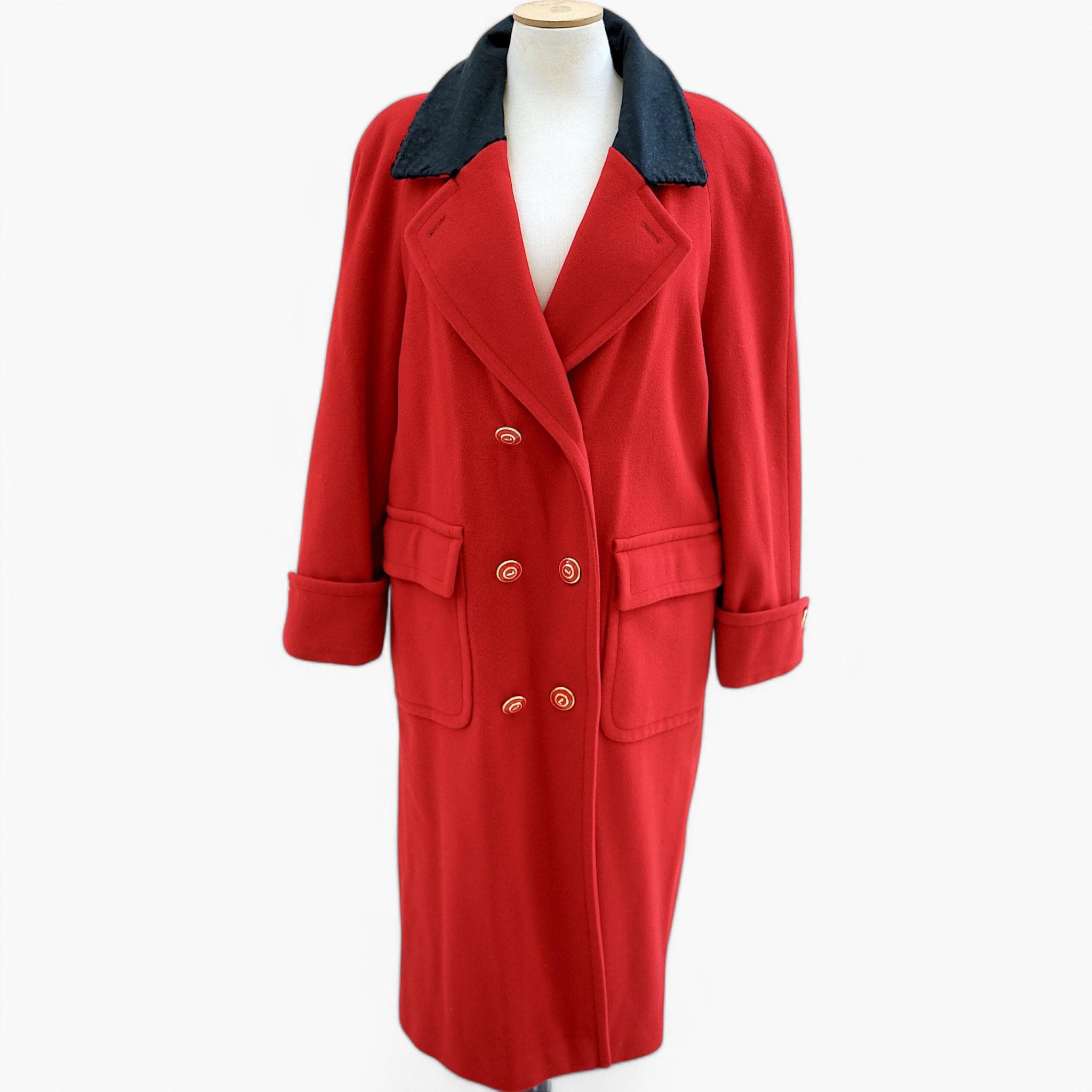 Vintage Red Wool Trench Coat, Women Long Double Breasted Coat