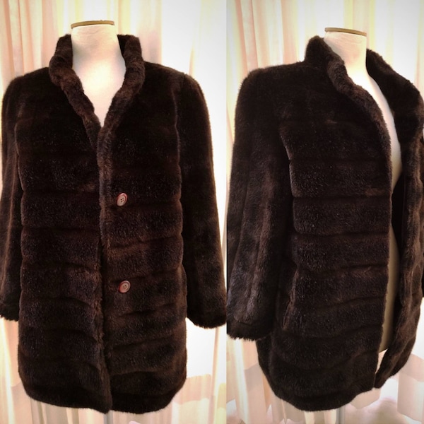 Vintage brown faux fur coat luxury vegan mink fur chocolate brown shiny fur jacket woman y2k teddy coat minimal winter warm overcoat large