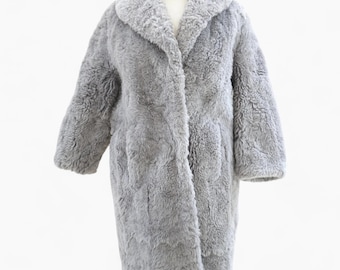 Veste Manteau Fourrure Renard Agneau Vintage Années 70-80 – Femme M, Grise, Doublée