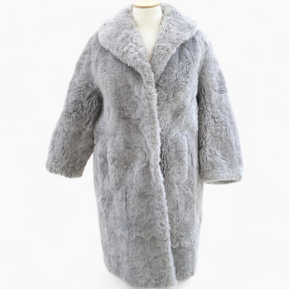 Vintage Grauer Frauen Lammfell Langer Boho