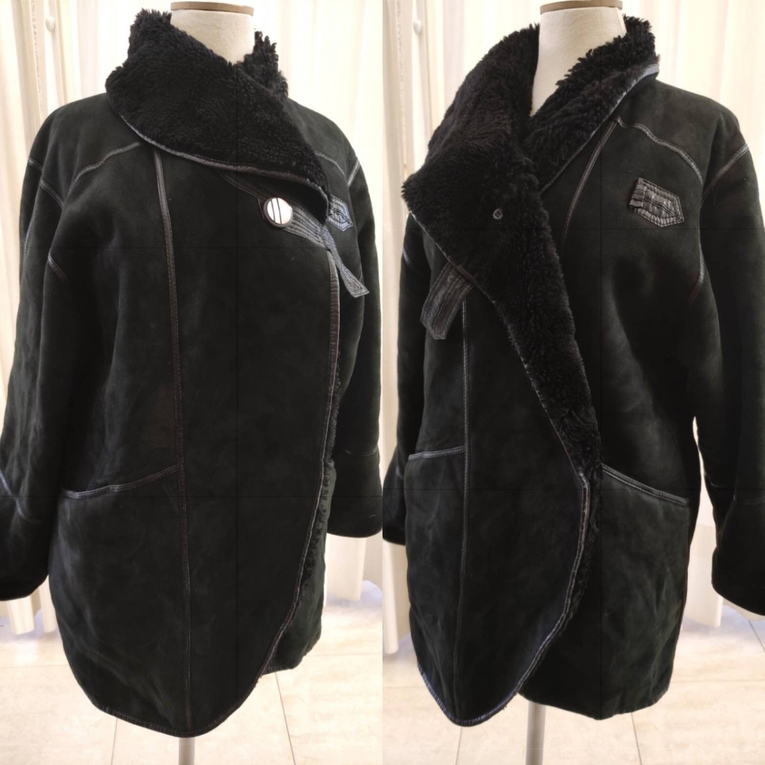 Vintage Shearling Coat Black Women 