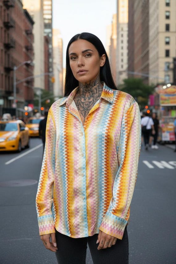 dress shirt retro print women Wrangler Women's Neck Tie White Blouse, M