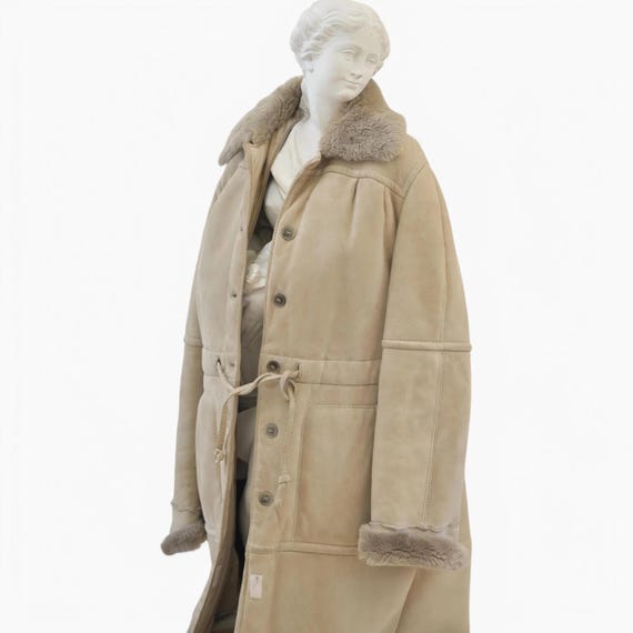 Manteau Vintage En Peau De Mouton Bouclé - Avec Col En Vison, Taille M, Fabriqué En France