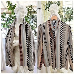 Vintage 80s Striped Printed Woman Shirt. Retro Blouse. Long Sleeve Shirt. Abstract Patterned Shirt. Extravagant Style Vintage Blouse