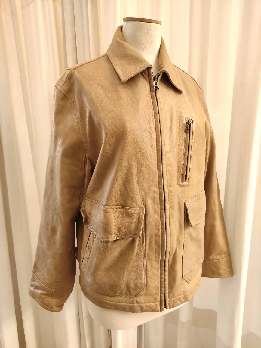 Vintage TIMBERLAND Beige Leather Jacket 's Genuine   Etsy Canada