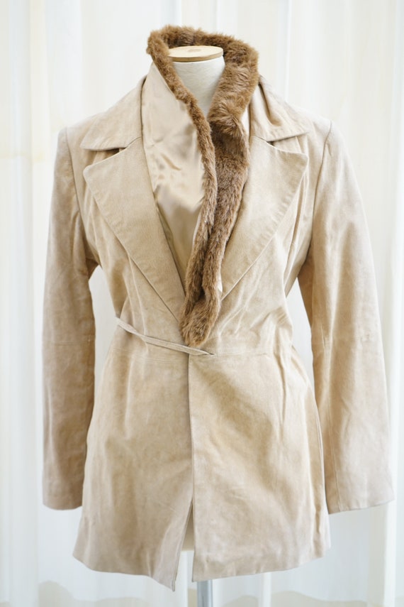 Suede Sherpa Jacket vintage 90's women beige sued… - image 5