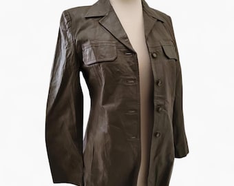 Vintage leren blazer – zacht echt leren jack – getailleerd ontwerp voor dames – klassiek minimalistisch statementstuk – vintage kleding