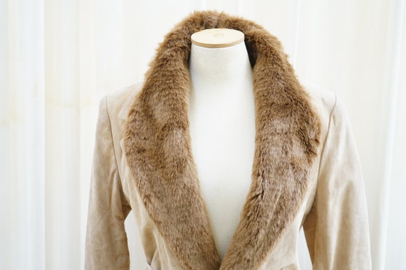 Suede Sherpa Jacket vintage 90's women beige sued… - image 3
