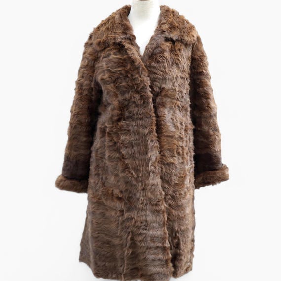 Women's Natural Fur Coat, 1940s 1950s Swing Brown Fur. Full Length