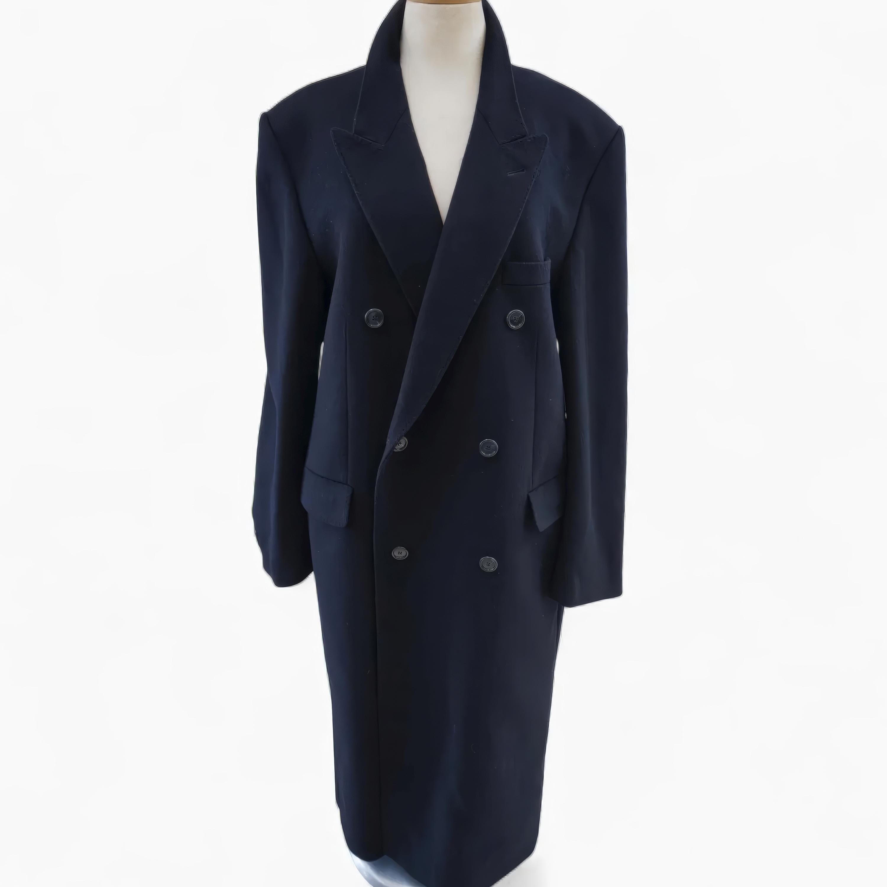 Westbury Navy Maxi Wool Trench Coat, 90s Men Long Coat, Warm Lined