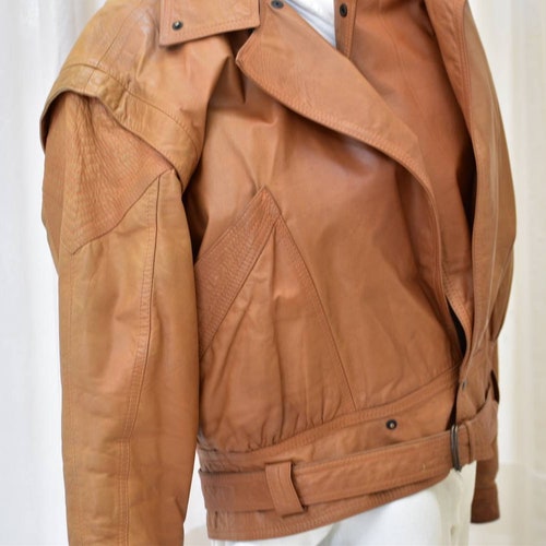Biker Leather shops Jacket. Real Leather. Women Genuine Leather Jacket. Short Jacket. Oversized Jacket. Oversized Shoulder Pads. Brown Leather.