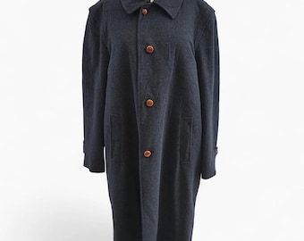 Vintage Loden Wool Coat Men, Alpaca Single Breasted Winter Jacket, Luxury Minimalist Clothing, Gray Raglan Long Overcoat XL Gift Idea