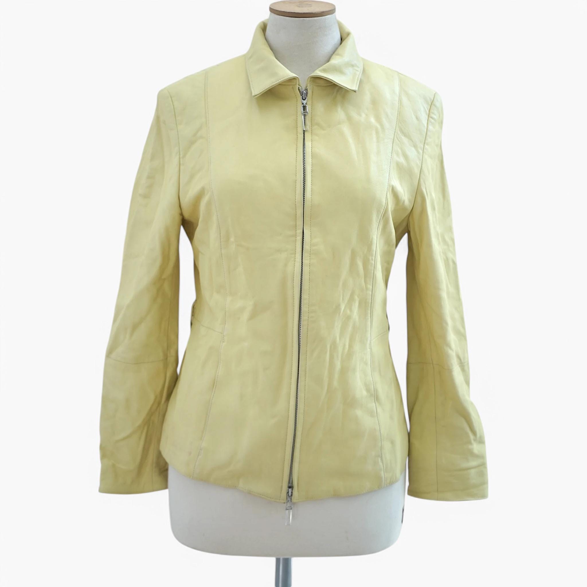 Biker Lederjacke Lederjacke Damen Curry 70er Gelbe Biker