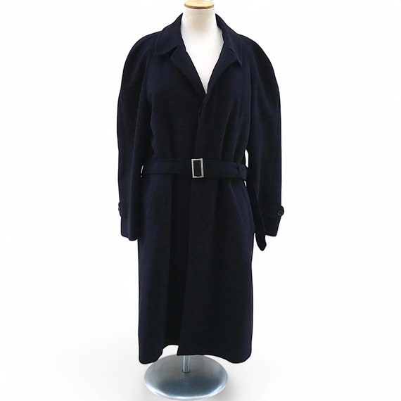 Corneliani, Corneliani belted navy cashmere and wool coat, Long vintage coat men. Winter oversized single breasted coat XL. Men's clothing gift idea
