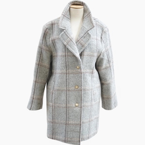 Abrigo de lana a cuadros vintage para mujer, abrigo largo gris de invierno, abrigo de lana de tweed a cuadros moderno, gabardina de lana de primavera grande para mujer, idea de regalo