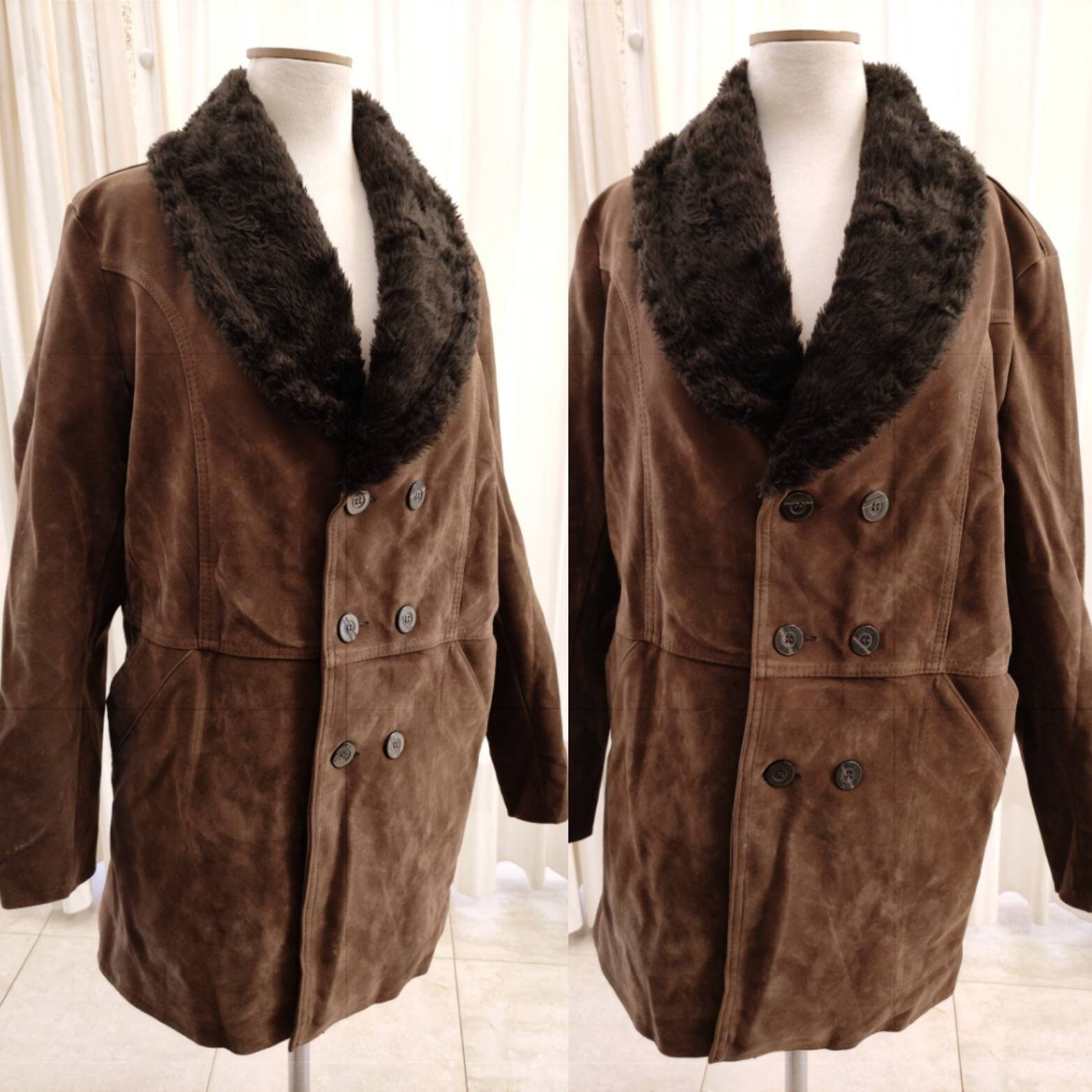 100% Genuine Leather Suede Jacket Chocolate Brown Shearling 販売新販売 vintage jacket fur leather suede レザージャケット