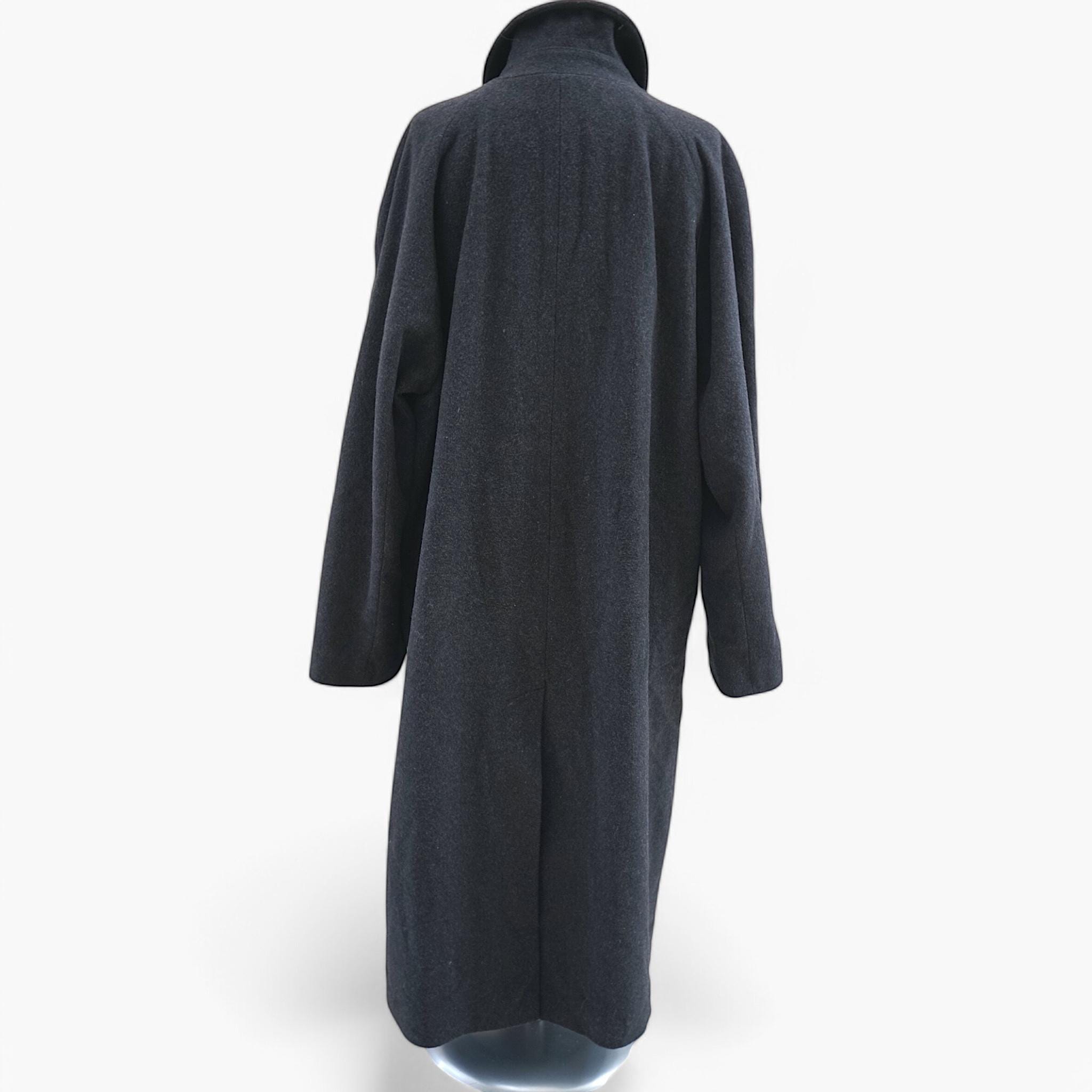 Men's Wool Gray Coat, Vintage Long Raglan Coat, Charcoal