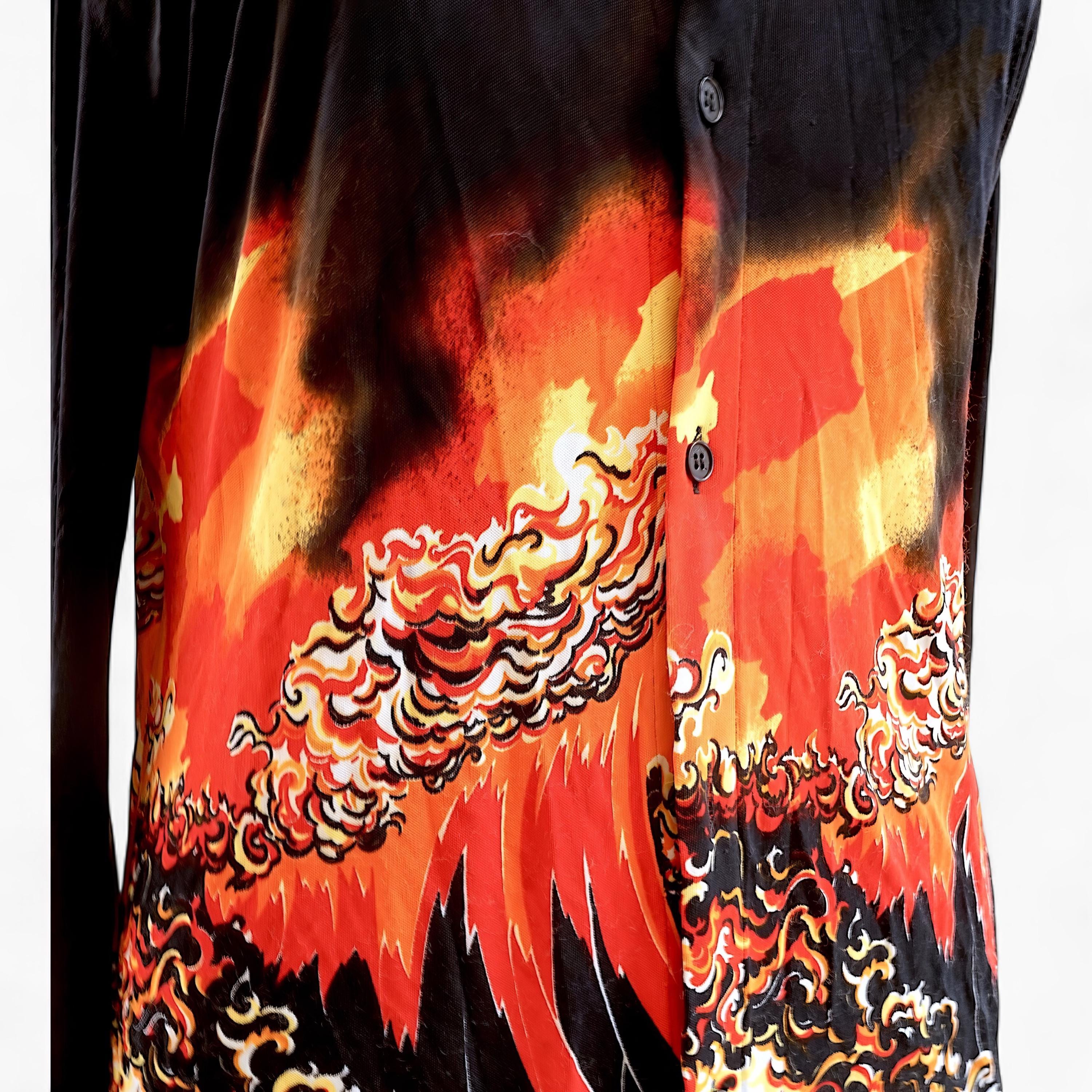 Rare Gianni versace Flame Shirt – Black Slim‑fit Jersey Designer