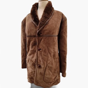 Men sheepskin coat fur coat Overcoat mens leather coat winter coat Brown suede coat Brown Leather coat Unisex Oversized Shearling coats 54 L