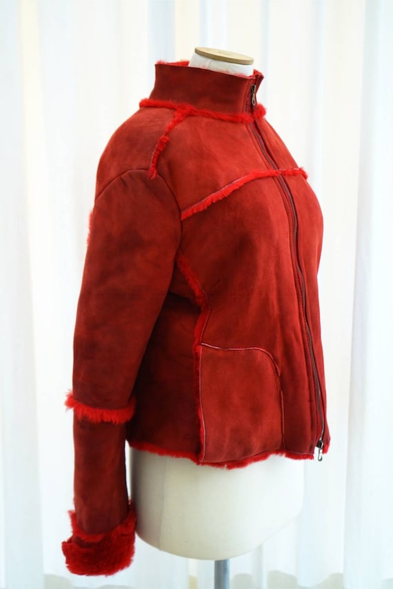 GALLOTTI Red Shearling Jacket. Real Sheepskin Coa… - image 3