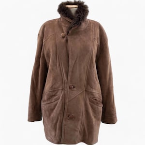Vintage Suede Sheepskin Coat - Real leather shearling lambskin sherpa coat shearling lamb leather coat, bomber jacket,  genuine fur coat