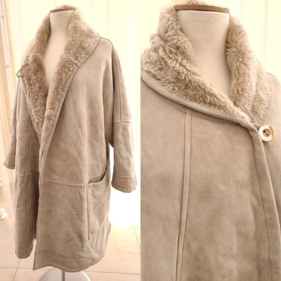 Beige Shearling Jacket. Cream Winter 