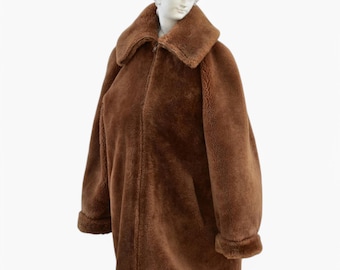 Frauen Reißverschluss Teddy Midi Mantel, Oversize Lammfell Wintermantel, Weihnachtsmantel, Frauen warmer Mantel, Geschenk für Frauen, lange Teddy Jacke