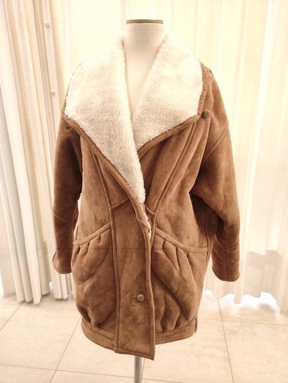 Beige shearling jacket vintage woman suede shearl… - image 6