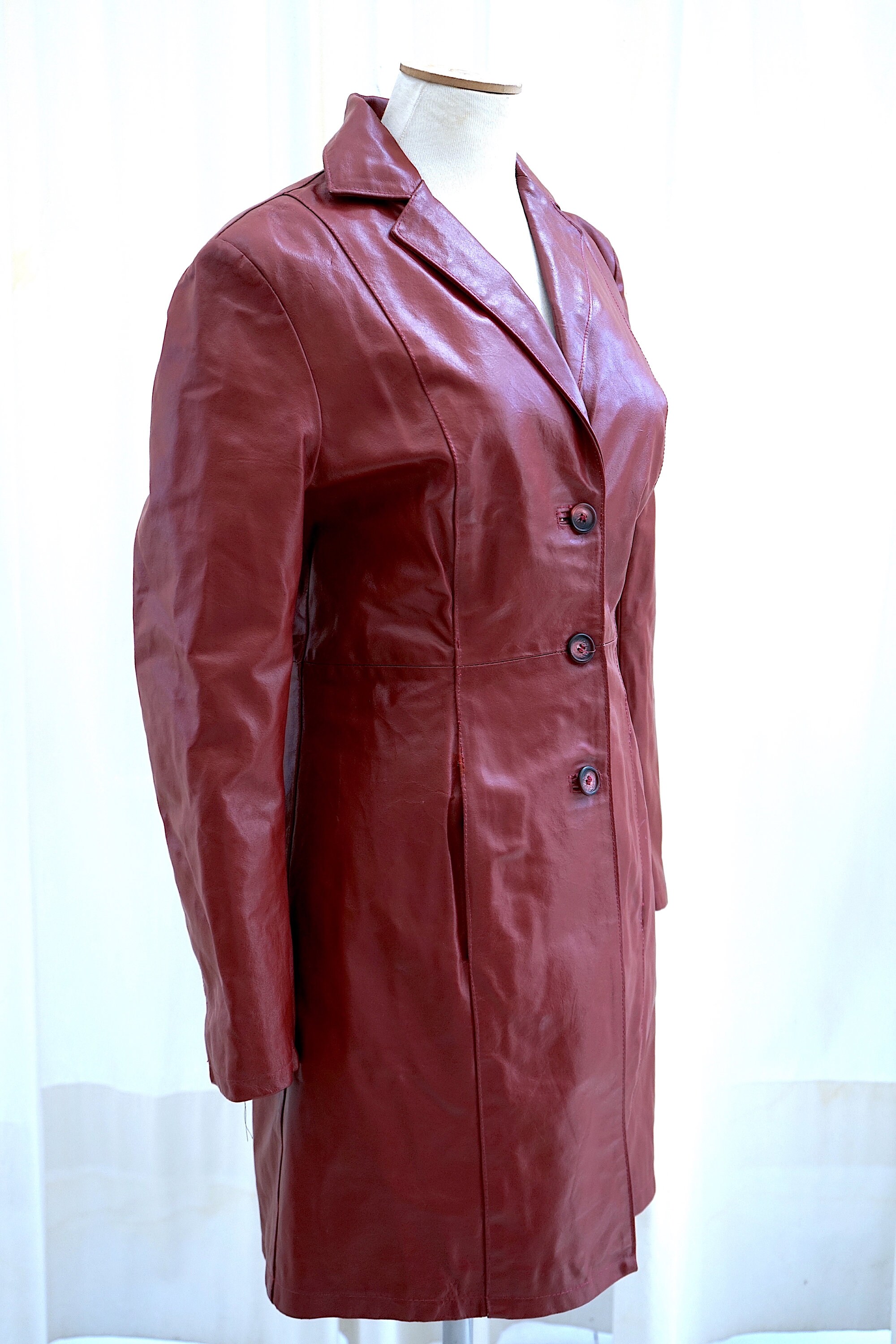 Red Leather Coat. Vintage Leather Jacket. Long Leather Red Leather Coat. Vintage Leather Jacket. Long Leather