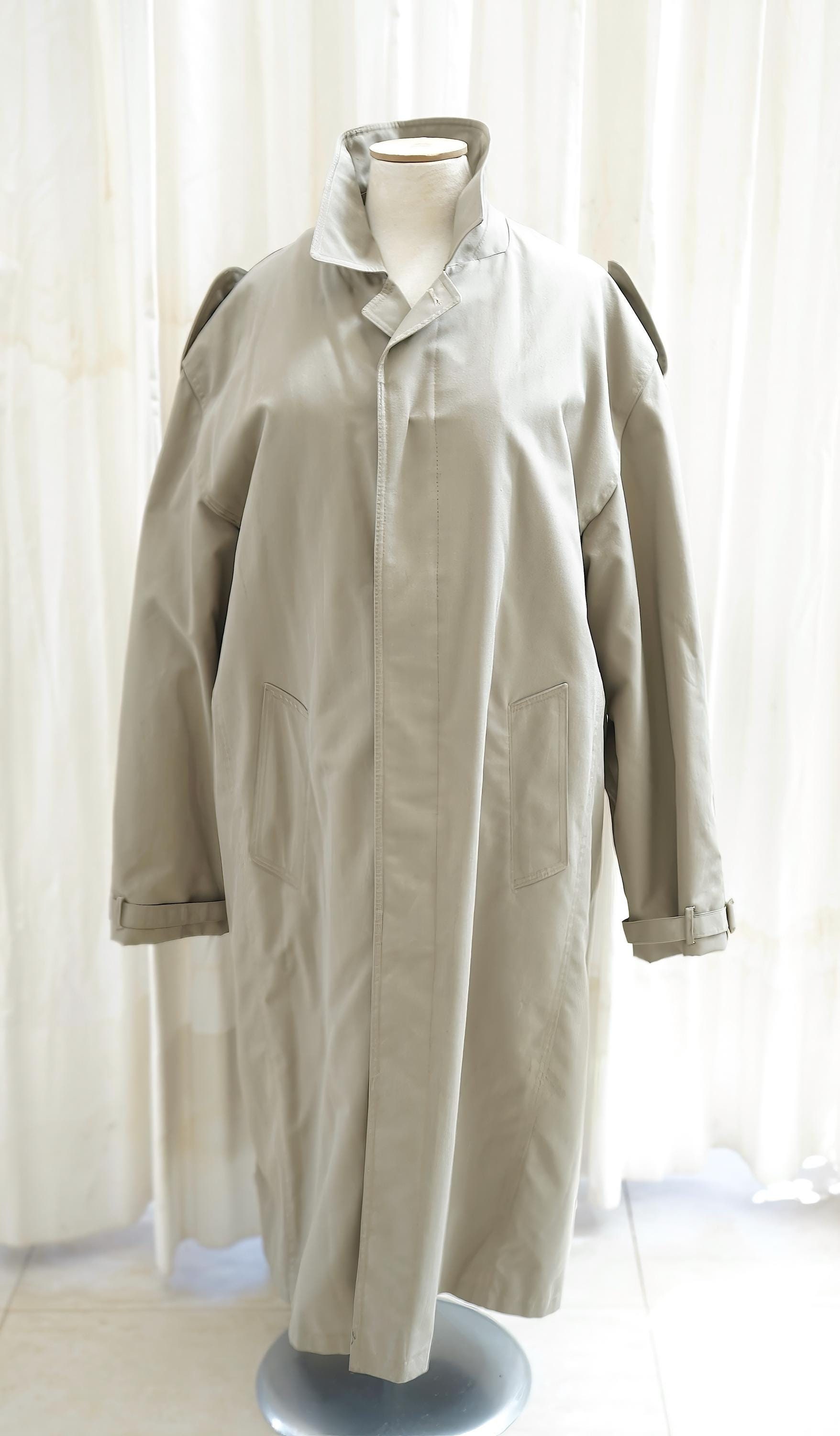 Vintage Khaki Green Trench, Raglan Long Coat Women, Men