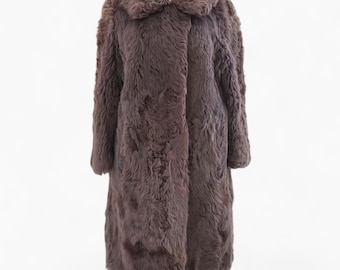 Vintage Mongolian Curly Sheepskin Fur Jacket - Women's Shearling Coat, Pink Brown Shaggy Fur Short Jacket L-XL, Bohemian Hippie Style Gift