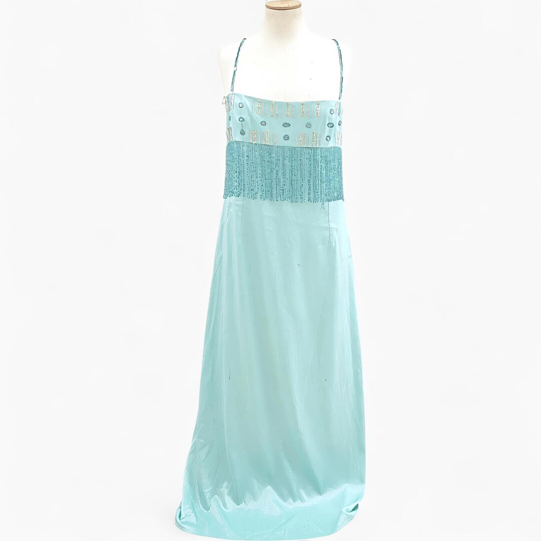 Aqua Blue Bridesmaid Dress, Aqua Infinity Dress, Prom Dress, Blue Maxi Dress, Vintage Embroidered Dress. Satin Slip Dress. Boho Beach Dress