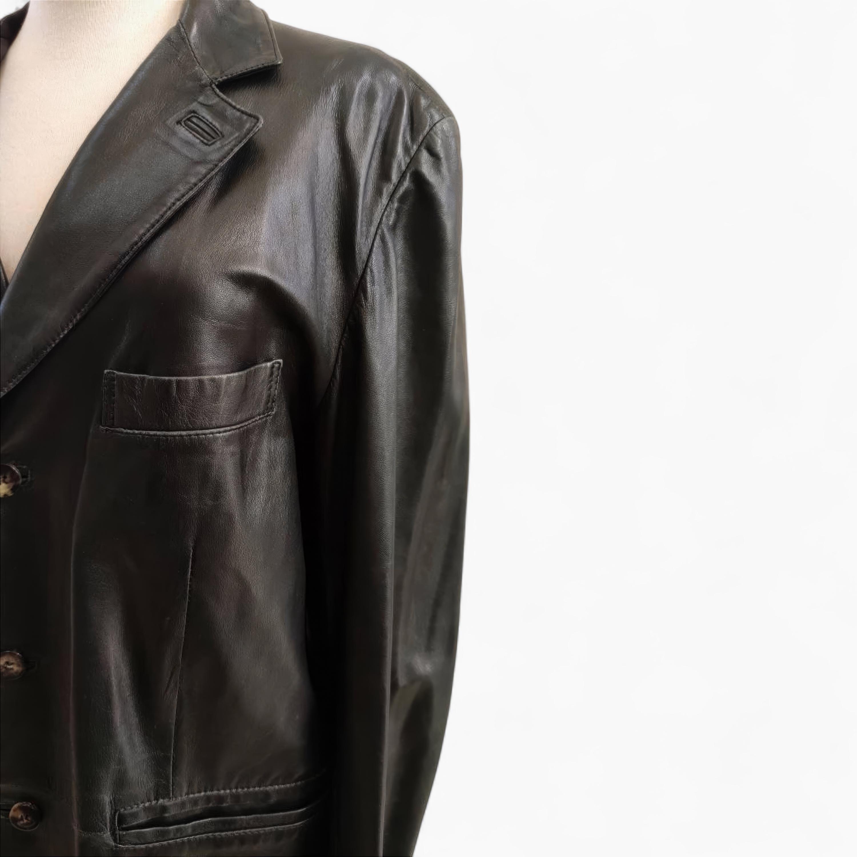 Salvatore Ferragamo Black Leather Jacket Men's Vintage