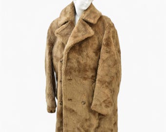 Women Faux Fur Coat, Vintage Shaggy Fur Jacket, Long Camel Coat, Women Oversized Vegan Fur,   Fluffy Teddy Coat, Eco Shearling Coat, Large