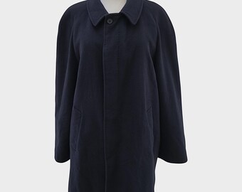 Gruppo Sartoriale Navy Blue Cashmere and Wool Coat Men, Vintage Single Breasted Winter Jacket Minimalist Clothing, Raglan Mid Overcoat XXL