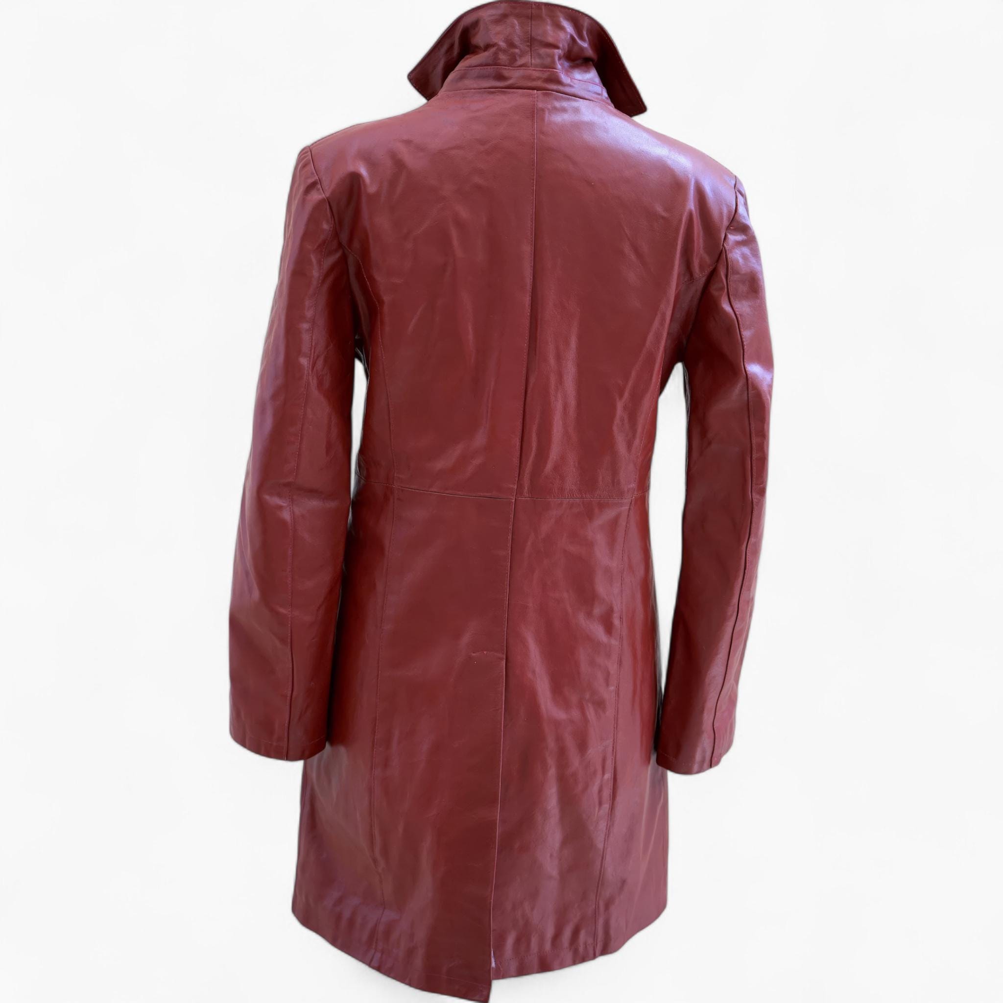 Red Leather Coat. Vintage Leather Jacket. Long Leather