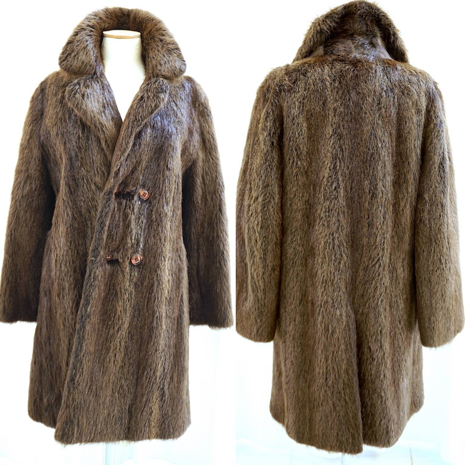 Medium Tone Long Haired Beaver Fur Parka with Leather Inserts - Men's Mink Fur Jacket- XL| Estate Furs