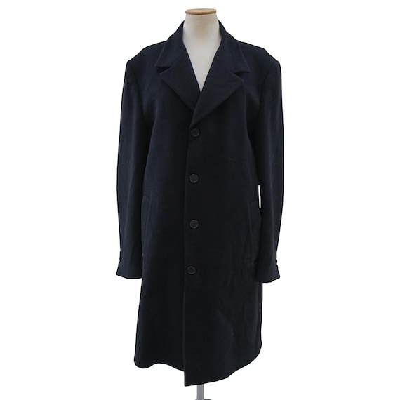 Gianfranco Ferre Black Single Breasted Wool Coat Men, Vintage Long Winter Jacket, Minimalist Clothing, 90's Tailored Long Overcoat XL Gift