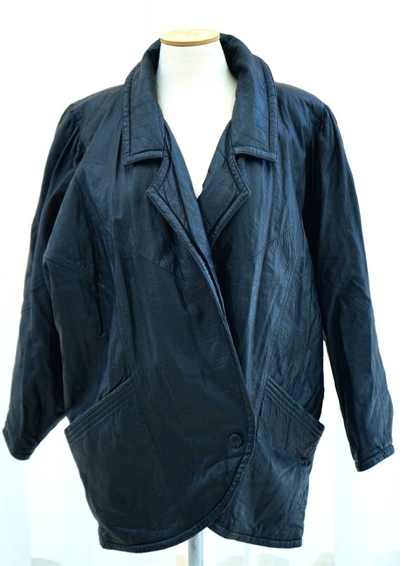 1980's Black Leather Coat, Vintage Woman Black le… - image 6