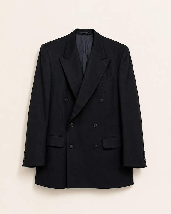 Cerruti 1881, Pure Cashmere Cerruti 1881 Vintage Blazer | Double Breasted Dark Charcoal Blazer | Made in Italy Luxury Suit Jacket Men's Oversized