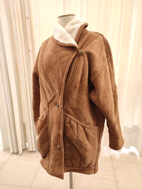 Beige shearling jacket vintage woman suede shearl… - image 4